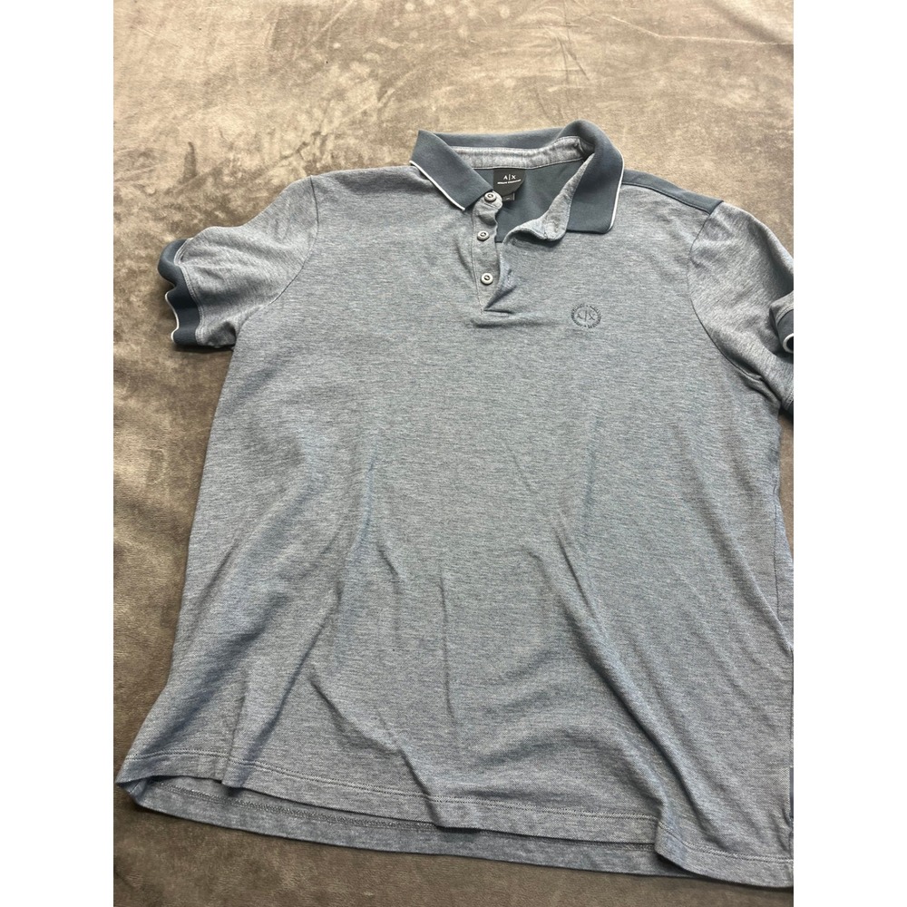 Armani‎ Exchange Mens XL Polo Shirt Grey Short Sleeve Pique Logo AX